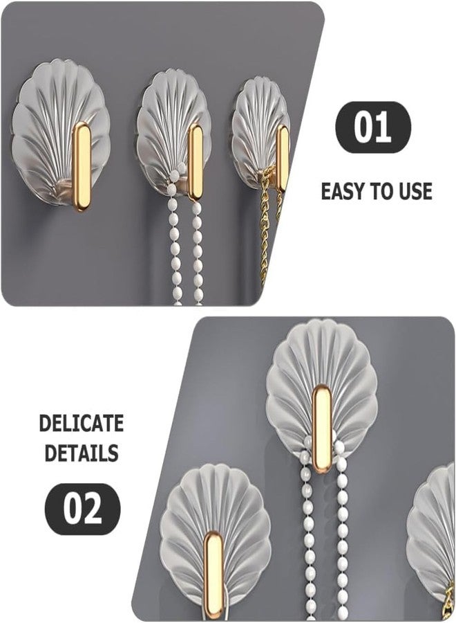 Rexez Premium Shell Wall Hook Stickers | Damage-Free Strong Adhesive Hooks for Bathroom, Kitchen & Home Storage | Decorative Clothing Rack Hooks (Pack of 4) - Image 2