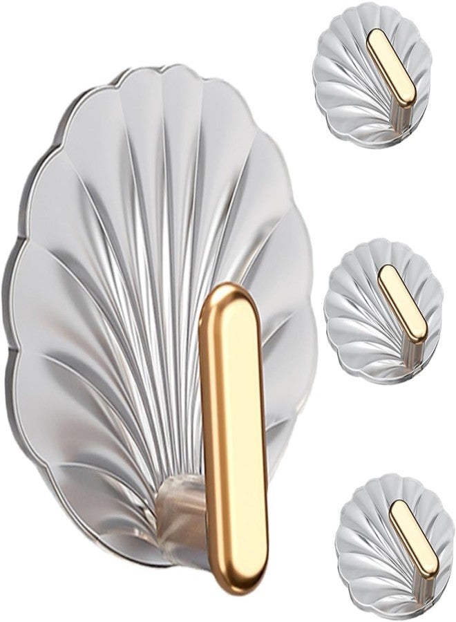 Rexez Premium Shell Wall Hook Stickers | Damage-Free Strong Adhesive Hooks for Bathroom, Kitchen & Home Storage | Decorative Clothing Rack Hooks (Pack of 4) - Image 1