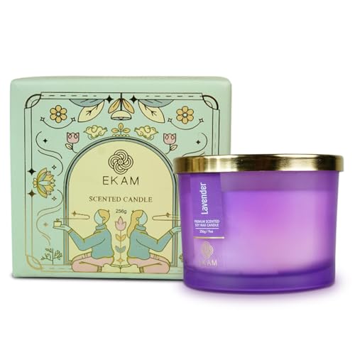 EKAM 3 Wick Soy Wax Scented Candle | Lavender Fragrance | 35 Hr Burn | Long Lasting Premium Jar Candle for Home Decor, Relaxation & Aromatherapy - Image 3