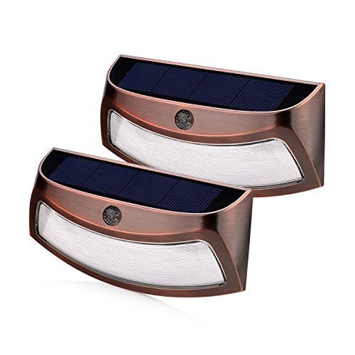 XTF2015 Solar Step Lights Outdoor, Motion Sensor Lights, Copper Outdoor Step Lights, Waterproof LED Solar Light for Stair, Patio, Yard, Fence, Walkways, Outside Wall (2 Pack, Warm White) - Image 1