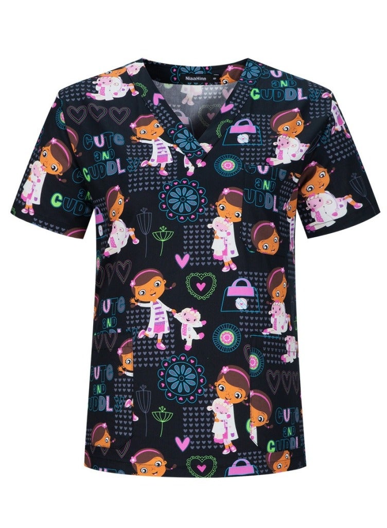 إسكدنيا طباعة الكرتون الخامس الرقبة الطبية الموحدة معطف صقيع مريحة لينة ملابس العمل