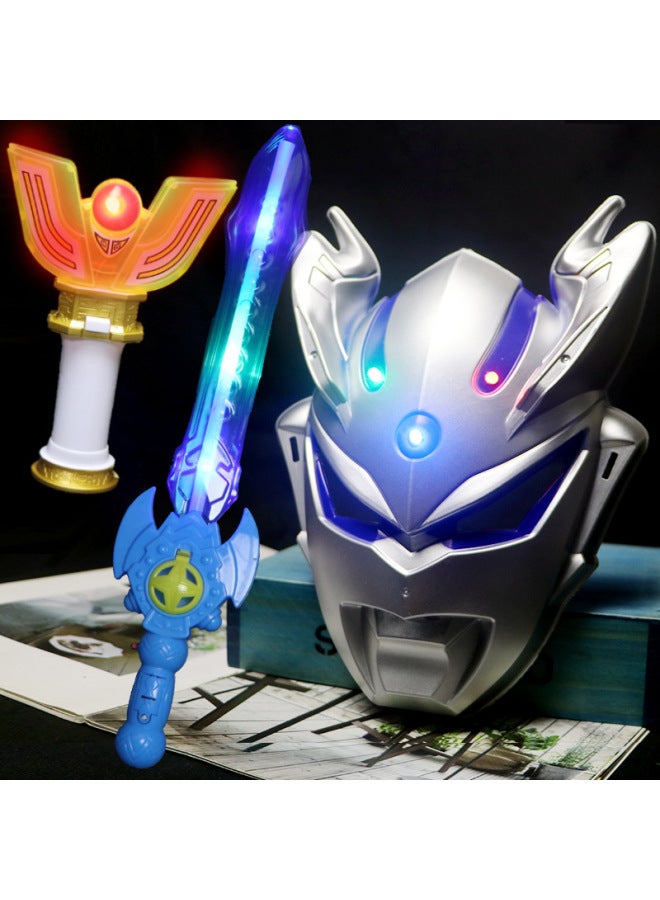 Luminous Sword Suit Mask Children Boy Luminous Sword Jade Toy Cyro Degas Toy Sword Batch-Color:Father Of Ultra + Blue Sword - Image 3