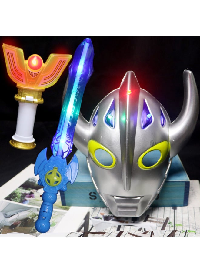 Luminous Sword Suit Mask Children Boy Luminous Sword Jade Toy Cyro Degas Toy Sword Batch-Color:Father Of Ultra + Blue Sword - Image 4