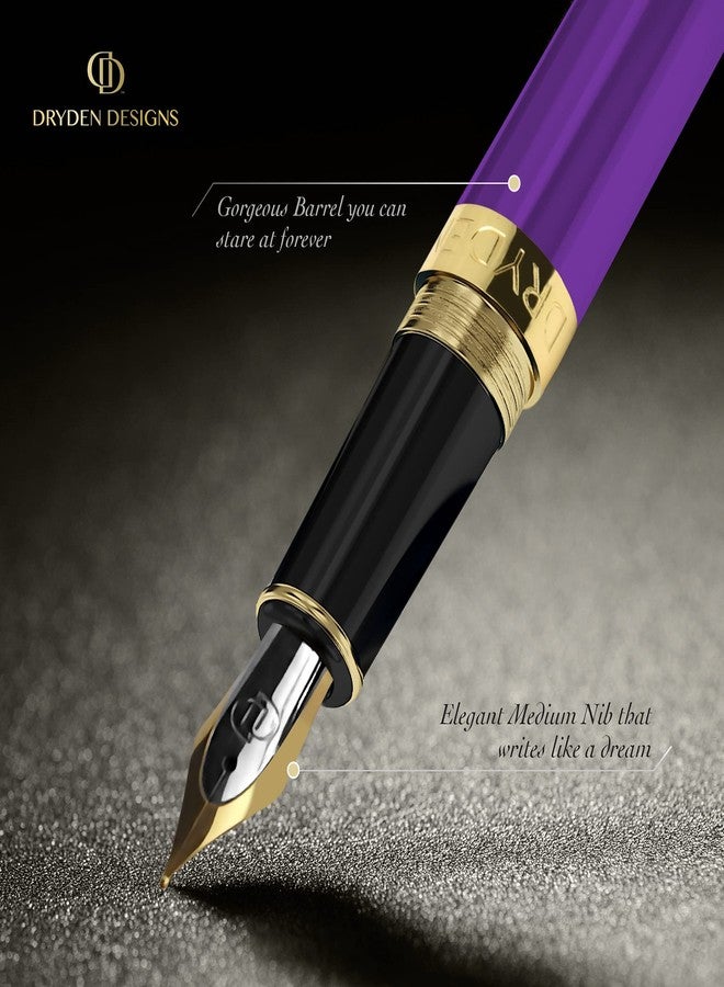 Dryden Designs Fountain Pen. Medium Nib Premium Box | 6 Ink Cartridges Included (Decadent Purple) - Image 5