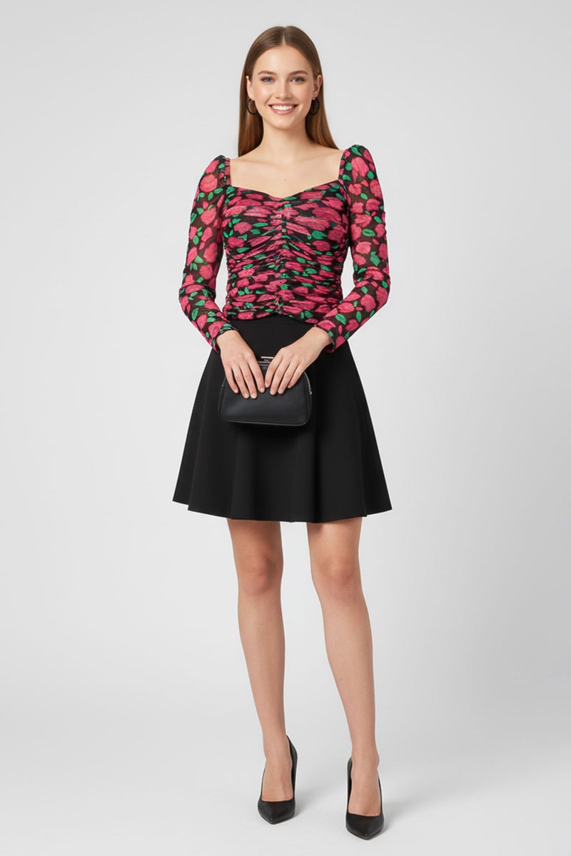PINKO Women Sweetheart Neck Long Sleeve Floral Print Top, Multicolor - Image 2
