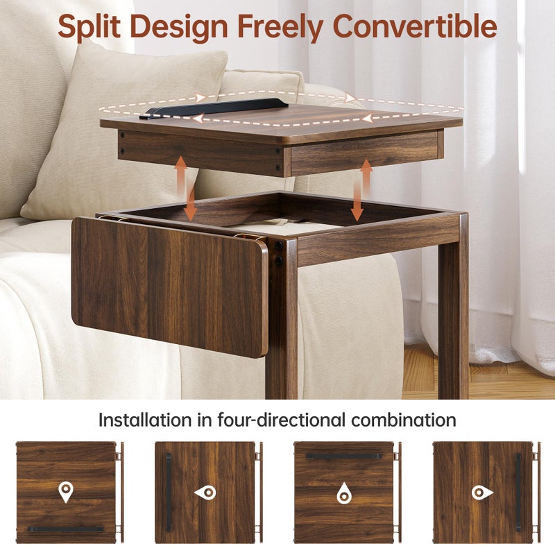 OtterOasis C Shaped End Table for Couch C Table with Wheels Folding Desktop Wood Rolling Side Table with Storage Desk Tv Tables Lockable Wheel for Couch, Living Room, Bedroom, Walnut - Image 4