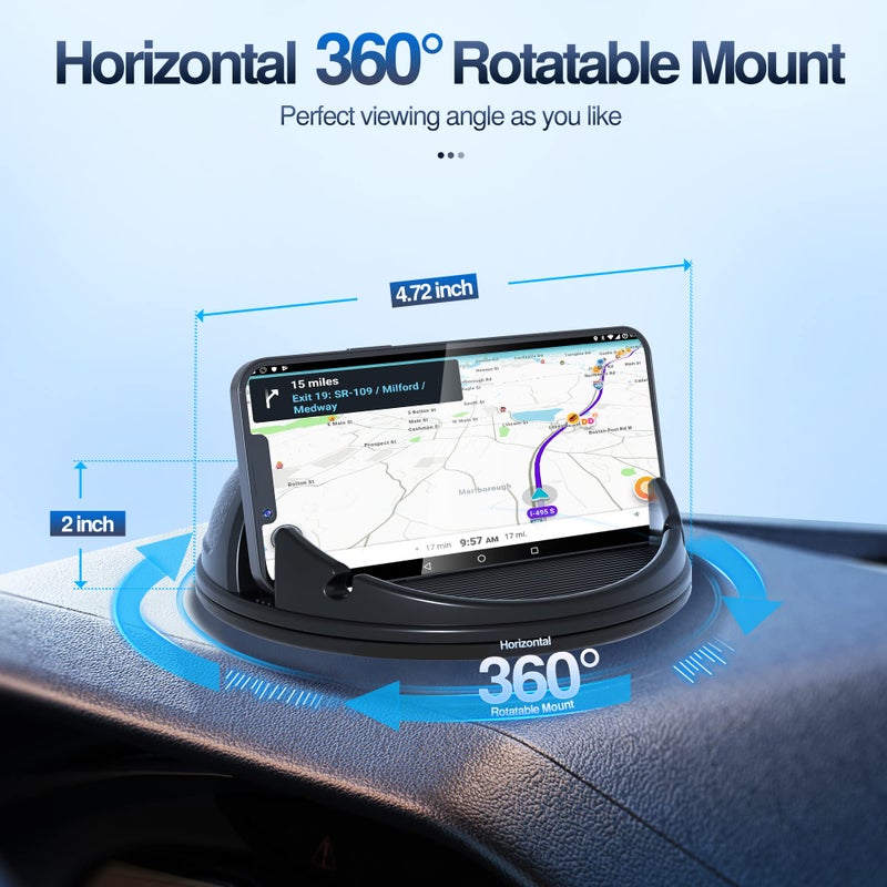 Loncaster Car Phone Holder Mount, [Horizontal 360Â° Rotatable] Silicone Phone Mount for Car Dashboard, Hands Free Cell Phone Holder Car Compatible with iPhone 16 15 14 13 12 Pro Max Samsung Phones - Image 2