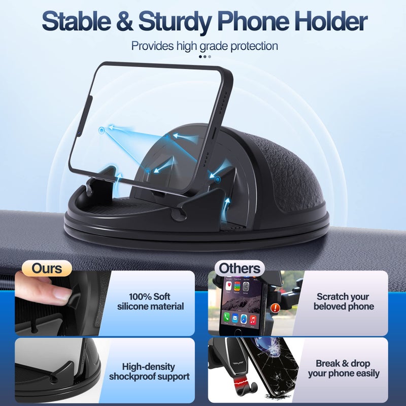 Loncaster Car Phone Holder Mount, [Horizontal 360Â° Rotatable] Silicone Phone Mount for Car Dashboard, Hands Free Cell Phone Holder Car Compatible with iPhone 16 15 14 13 12 Pro Max Samsung Phones - Image 4
