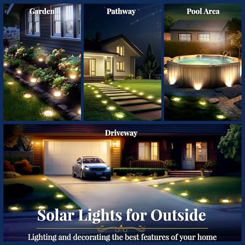 SOLPEX Solar Ground Lights, 12 Pack Solar Lights Outdoor Waterproof, 8 LED Solar Powered Landscape Lighting for Garden Yard Patio Driveway Pathway Walkway (Warm White) - Image 2