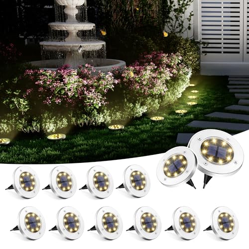 SOLPEX Solar Ground Lights, 12 Pack Solar Lights Outdoor Waterproof, 8 LED Solar Powered Landscape Lighting for Garden Yard Patio Driveway Pathway Walkway (Warm White) - Image 1