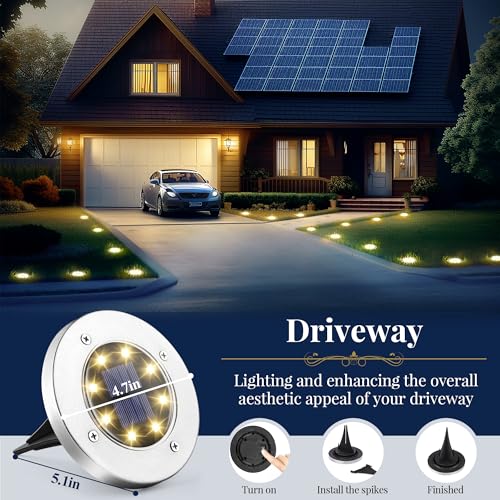 SOLPEX Solar Ground Lights, 12 Pack Solar Lights Outdoor Waterproof, 8 LED Solar Powered Landscape Lighting for Garden Yard Patio Driveway Pathway Walkway (Warm White) - Image 5