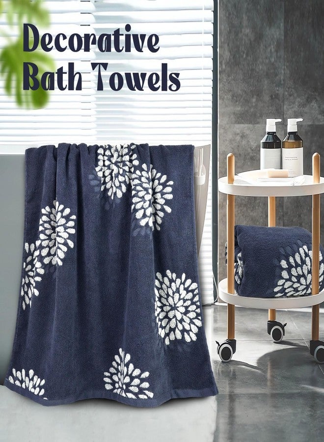 Jacquotha Cute Bath Towels Set of 2 (Denim Blue) - Large 55” x 28”, Decorative Hydrangea Floral Jacquard, Bathroom & Guest Room Decor, Cotton - Image 2