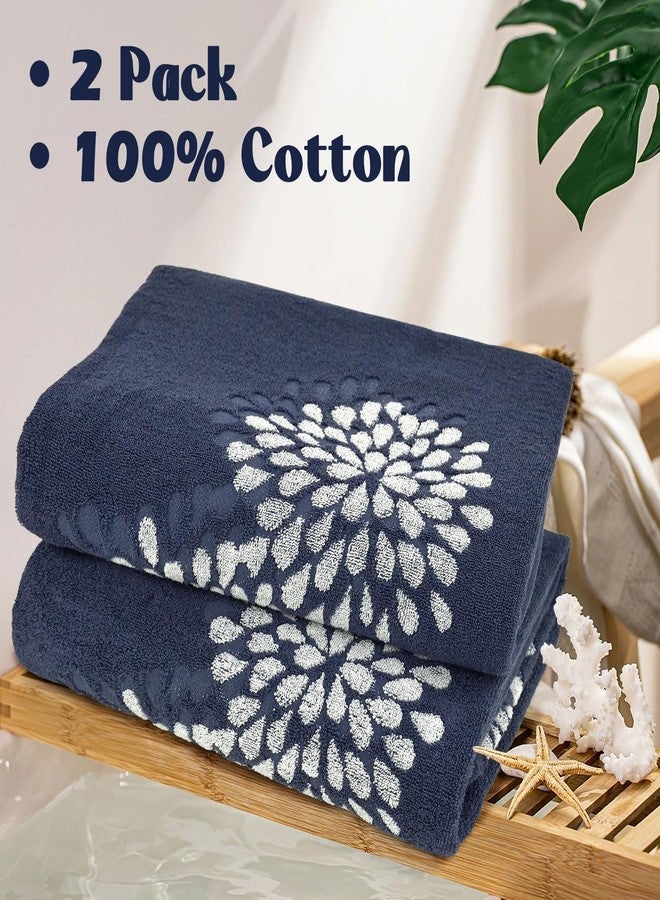 Jacquotha Cute Bath Towels Set of 2 (Denim Blue) - Large 55” x 28”, Decorative Hydrangea Floral Jacquard, Bathroom & Guest Room Decor, Cotton - Image 3