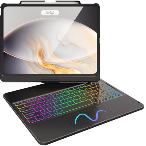FUWANG Touch Keyboard Case for iPad Air 13 inch (M3 2025/M2 2024)and iPad Pro 12.9 6th 5th 4th 3rd Gen, 360° Swivel 7 Colors Backlit for iPad Air 13 inch Case Keyboard with Multi-Touch Trackpad, Black - Image 1