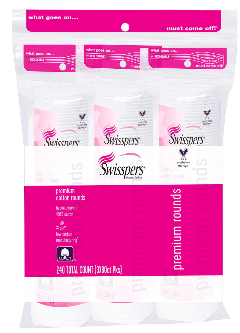 Swisspers Premium 100% Cotton Rounds, Hypoallergenic, 240 Count - Image 1