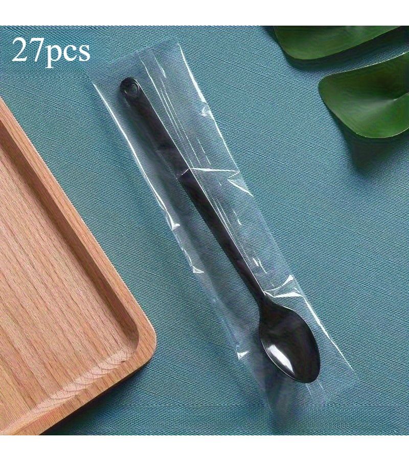 27pcs Individually Wrapped Long Handle Spoons for Milk Tea Desserts and Cold Drinks - Image 1