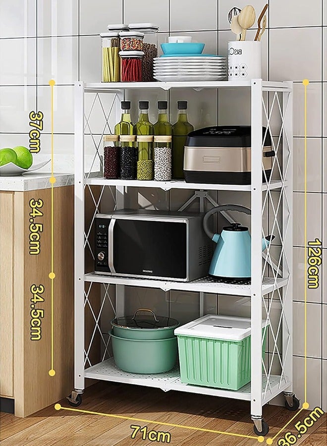 White kitchen storage rack with 4 shelves on wheels, white  - Image 1