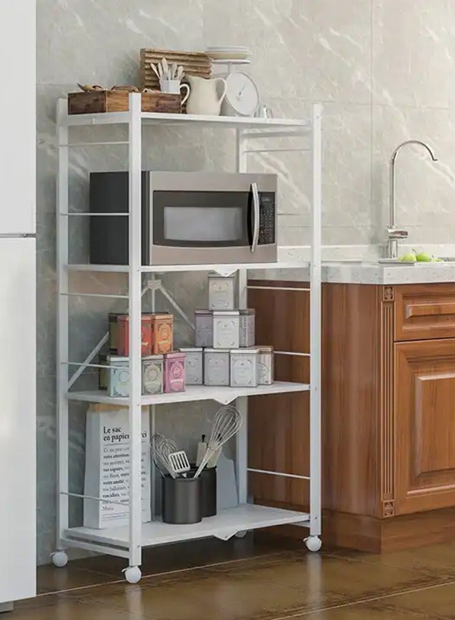 White kitchen storage rack with 4 shelves on wheels, white  - Image 2