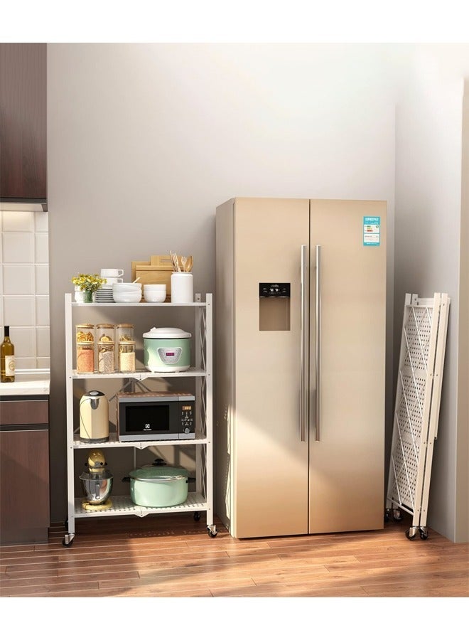 White kitchen storage rack with 4 shelves on wheels, white  - Image 4