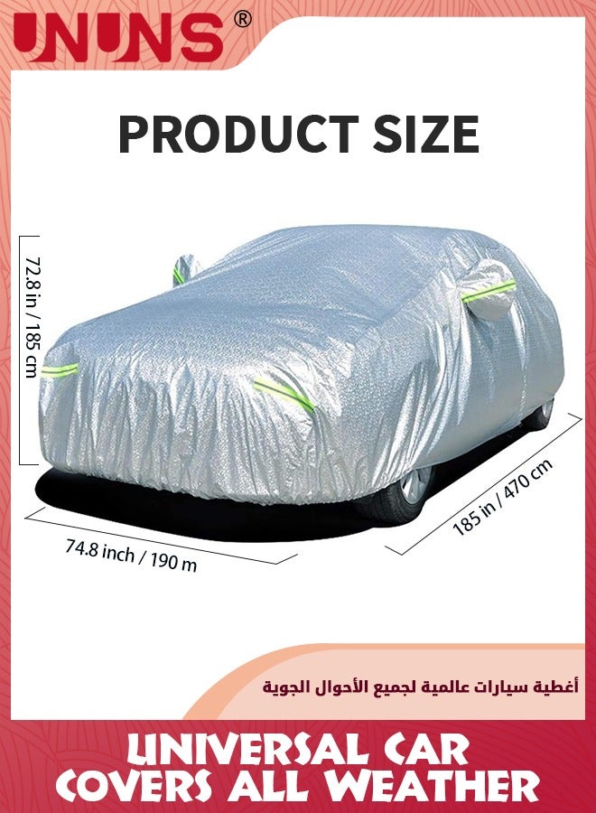 Car Covers,Universal Car Covers All Weather,Full Exterior Covers For Automobile,Sun Rain Wind Protection Vehicle Cover With Reflective Strip,Waterproof Dustproof Full Car Cover,L-470x190x185CM
