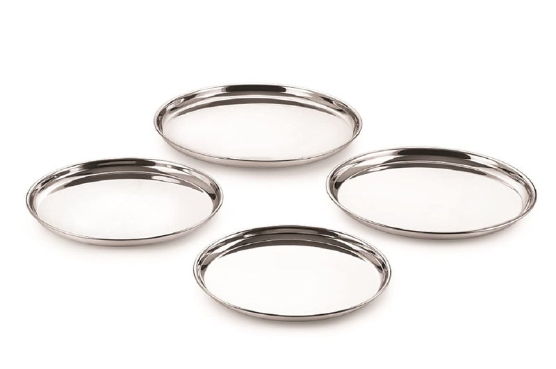 Neelam Neelam Stainless Steel 12 22G Buffet Plate, 28 cm, Silver, Set of 4 - Durable, Elegant Round Plates for Serving in Buffets, Parties, Special Occasions, Long-Lasting, Easy to Clean & Maintain. - Image 2