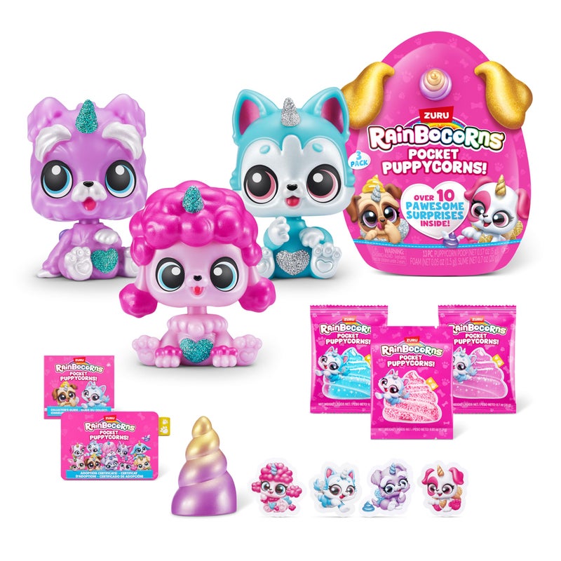 Rainbocorns Pocket Puppycorn 3 Pack by ZURU Toy Puppy Dog Mini Unboxing Girls Gifting - Image 1