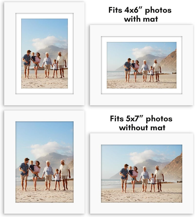 Americanflat 5x7 Picture Frame Set of 2 in White - Use as 4x6 Picture Frame with Mat or 5x7 Frame Without Mat - Collage Picture Frames with Plexiglass Cover and Easel for Wall and Tabletop - Image 4