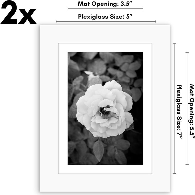 Americanflat 5x7 Picture Frame Set of 2 in White - Use as 4x6 Picture Frame with Mat or 5x7 Frame Without Mat - Collage Picture Frames with Plexiglass Cover and Easel for Wall and Tabletop - Image 2