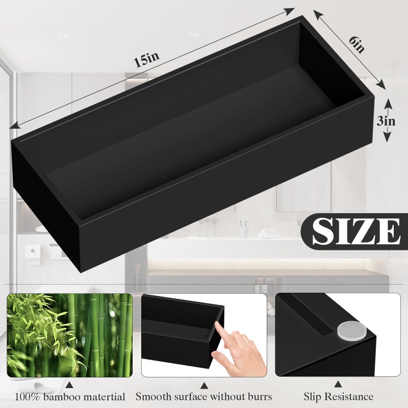 ZHWS Toilet Paper Basket, Bathroom Basket for Counter Toiletires Decor Towel TP, Back of Toilet Organizer Storage, Guest Toilet Tank Tray, Vanity Tray for Perfume Makeup Kitchen 15"x6"x3" Black - Image 3