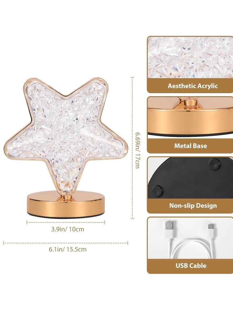Home Care Ramdan Star Table Lamp, Stepless Dimmable Touch Lamp with 3 Colors, Rechargeable Night Light with USB Port, Crystal Star Light Bedside Lamp for Nightstand Desk Bedroom Living Room Home Decor - Image 5