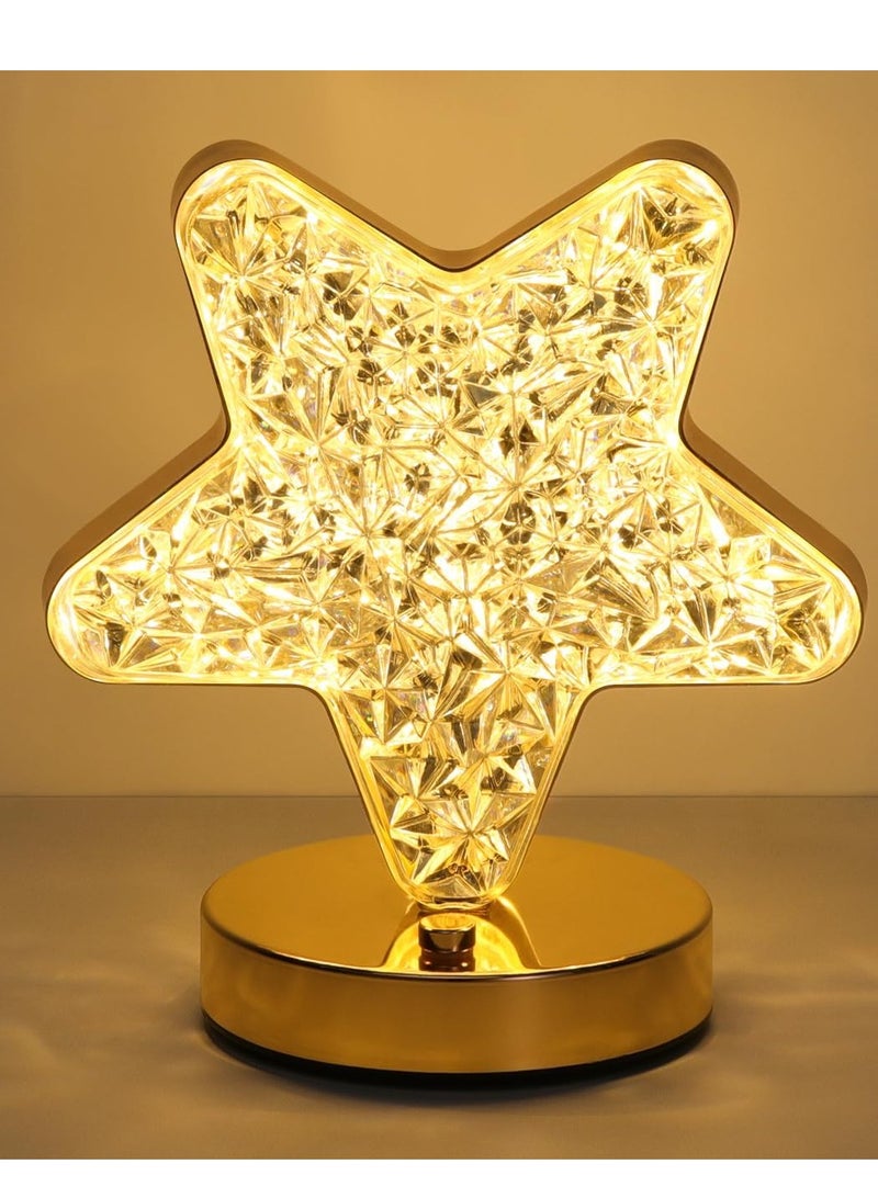 Home Care Ramdan Star Table Lamp, Stepless Dimmable Touch Lamp with 3 Colors, Rechargeable Night Light with USB Port, Crystal Star Light Bedside Lamp for Nightstand Desk Bedroom Living Room Home Decor - Image 1