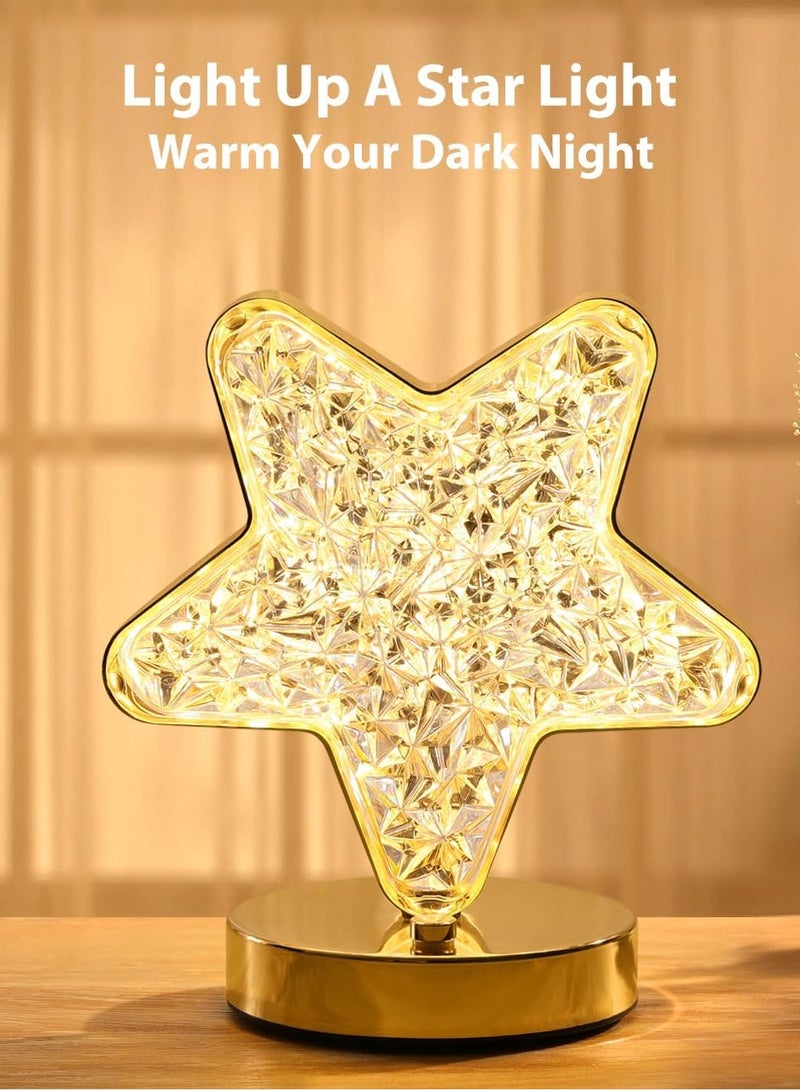 Home Care Ramdan Star Table Lamp, Stepless Dimmable Touch Lamp with 3 Colors, Rechargeable Night Light with USB Port, Crystal Star Light Bedside Lamp for Nightstand Desk Bedroom Living Room Home Decor - Image 2