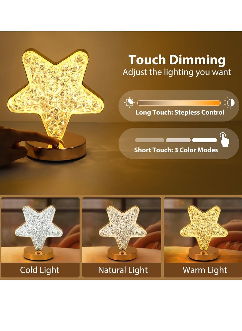 Home Care Ramdan Star Table Lamp, Stepless Dimmable Touch Lamp with 3 Colors, Rechargeable Night Light with USB Port, Crystal Star Light Bedside Lamp for Nightstand Desk Bedroom Living Room Home Decor - Image 3