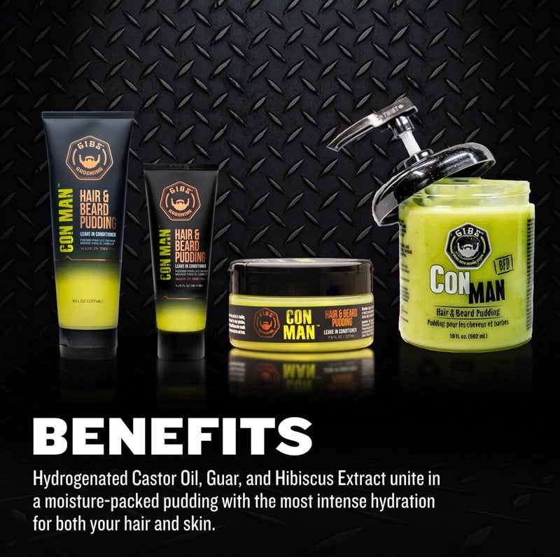 GIBS Con Man Hair & Beard Pudding - Leave In Conditioner - Curl Definer - Moisturizer - 8 oz Squeeze Tube - Image 2