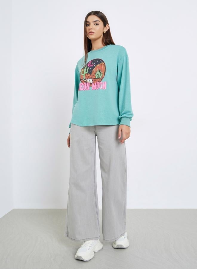 Take Two Green Regular Fit Desert Graphic Sweatshirt - Image 2
