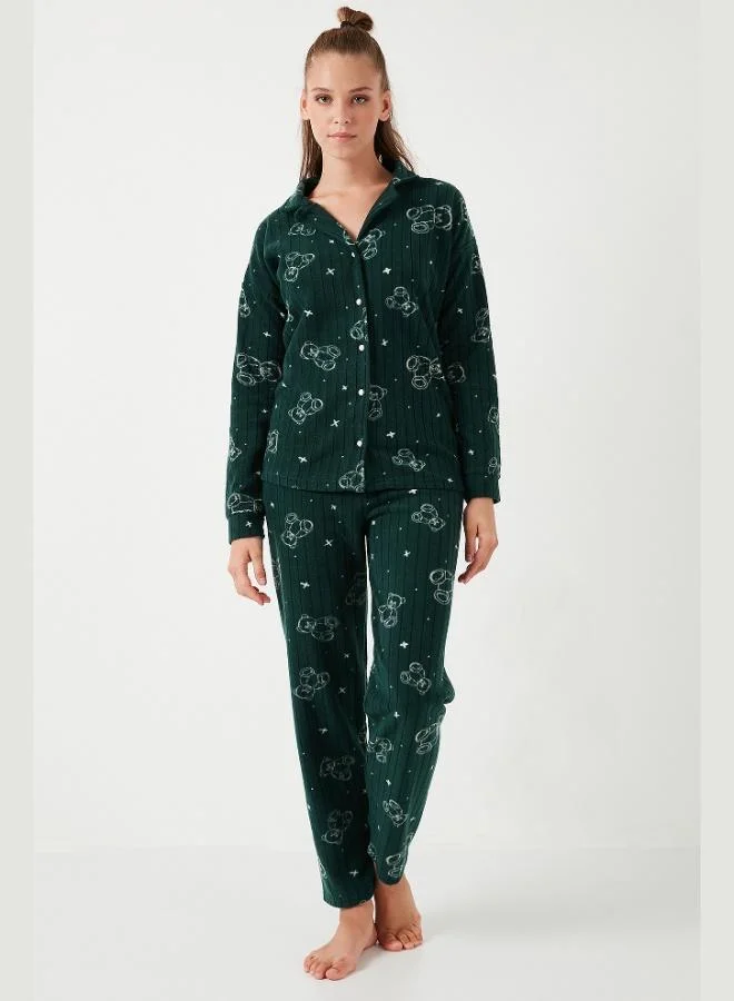 Lela Lela Standard Fit Buttoned Fleece Pajama Set Women's PAJAMA SET 6095616