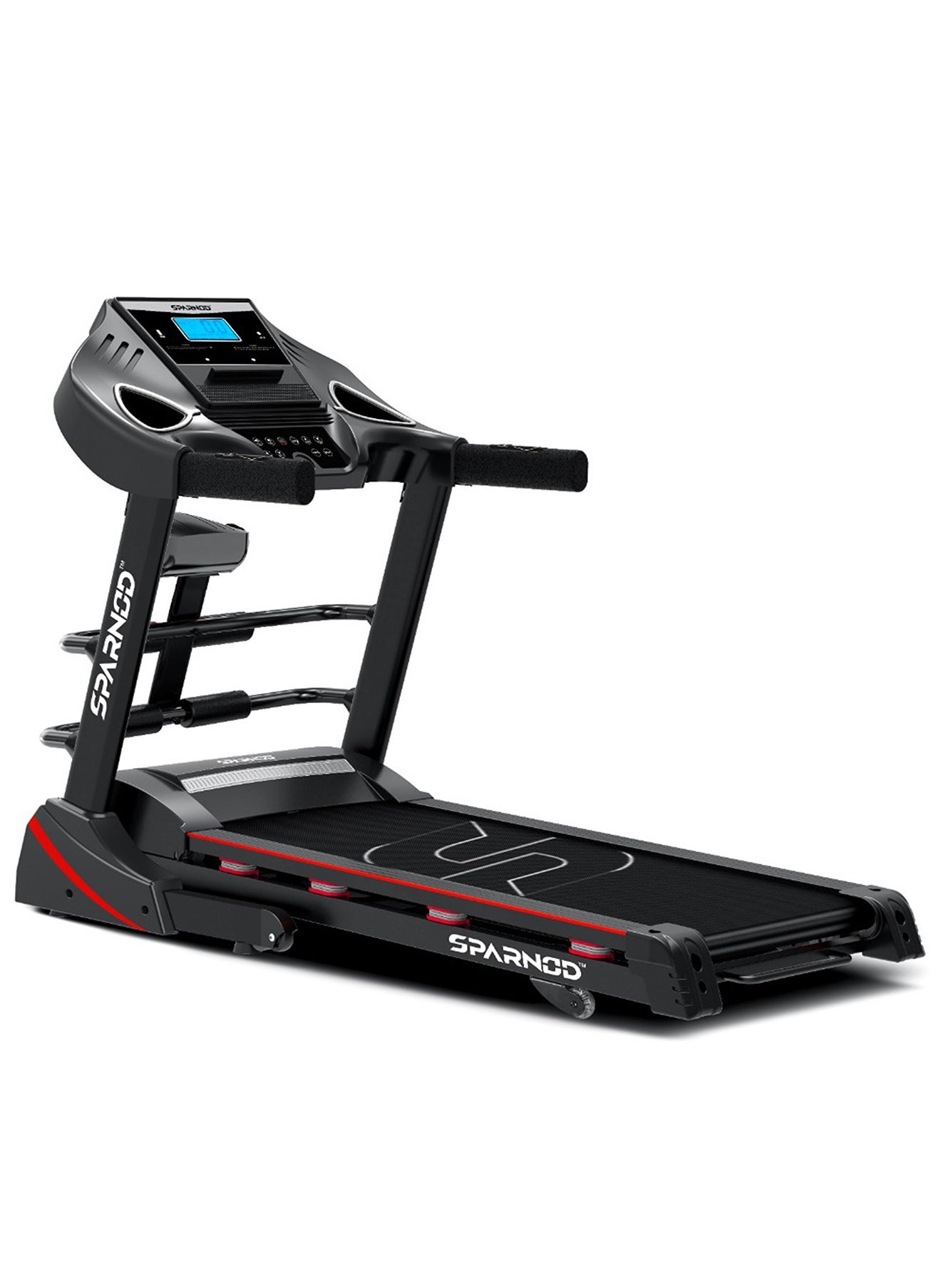 Sparnod Fitness Sparnod Fitness STH-3600: محرك DC بقدرة 4 حصان، جهاز سير بسرعة 16 كم/ساعة، وحدة تحكم متقدمة مع 12 برنامج محدد مسبقًا، جهاز تدليك شامل، يدعم وزن المستخدم 110 كجم، هيدروليكي قابل للطي، مكبرات صوت مدمجة 