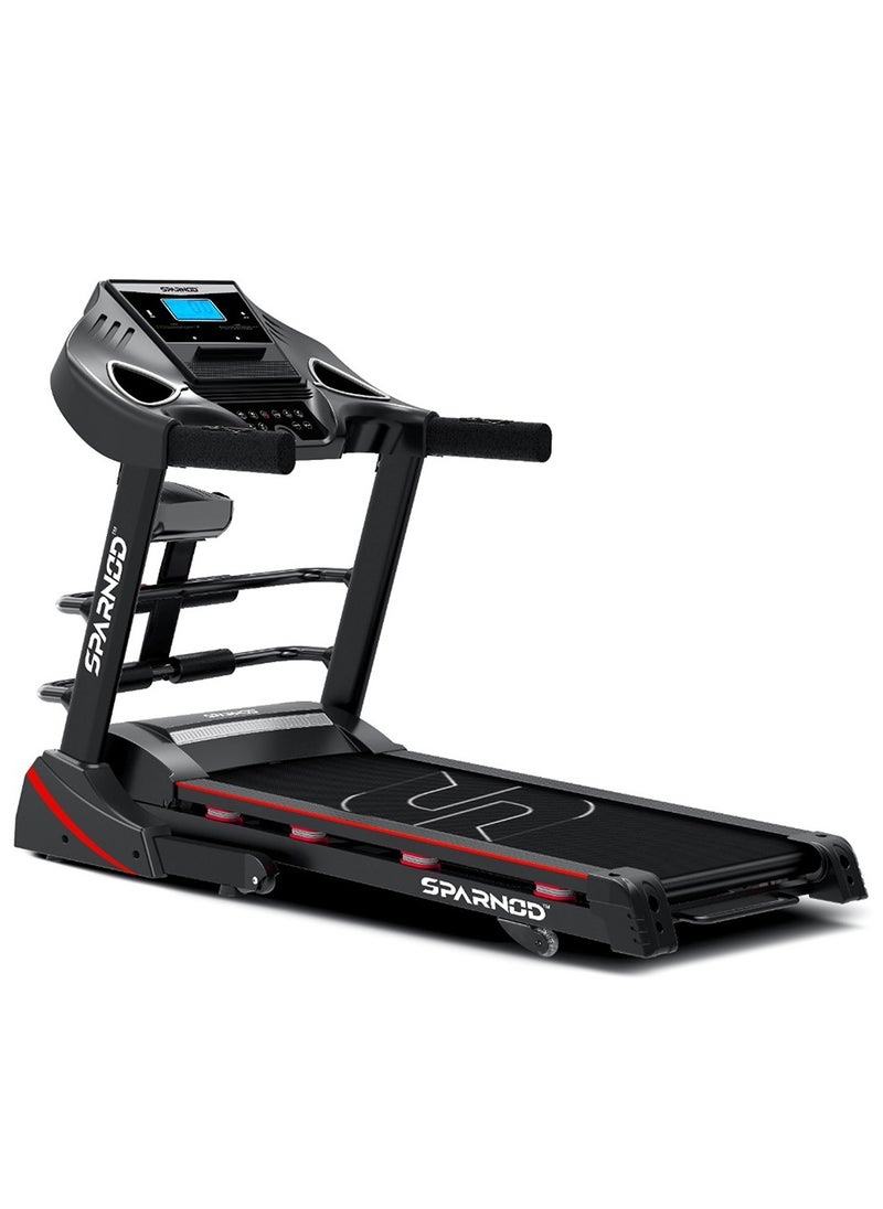 Sparnod Fitness Sparnod Fitness STH-3600: محرك DC بقدرة 4 حصان، جهاز سير بسرعة 16 كم/ساعة، وحدة تحكم متقدمة مع 12 برنامج محدد مسبقًا، جهاز تدليك شامل، يدعم وزن المستخدم 110 كجم، هيدروليكي قابل للطي، مكبرات صوت مدمجة  - Image 1