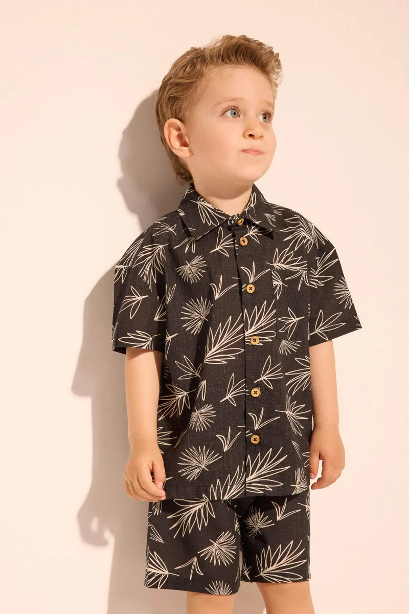 ديفاكتو Baby Boy Printed Flame Poplin 2 Piece Set