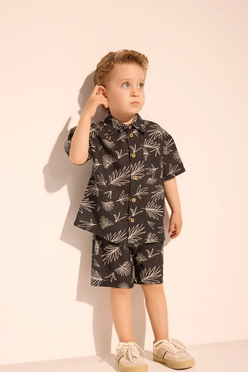 ديفاكتو Baby Boy Printed Flame Poplin 2 Piece Set