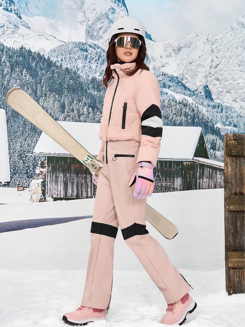 Yousify Womens Onesie Ski Suit Winter Outdoor Sports Warm Waterproof Snowsuit Color Block Jumpsuits Snow Jackets - Image 4