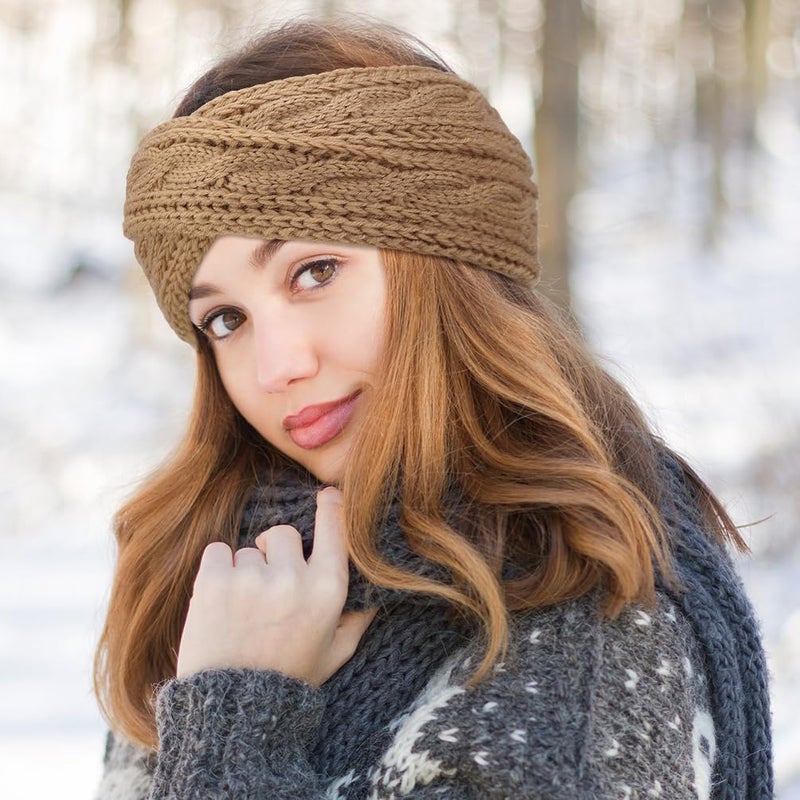 DRESHOW Winter Knit Chunky Headbands for Women Crochet Turban Knitted Ear Warmer Head Wrap Winter Accessories 4 Pack - Image 3