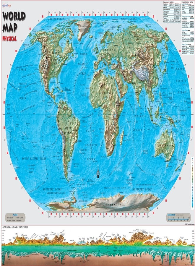 Cool Owl Maps CoolOwlMaps World Physical Wall Map Robinson Projection Education - Rolled Paper (36"x24") - Image 1