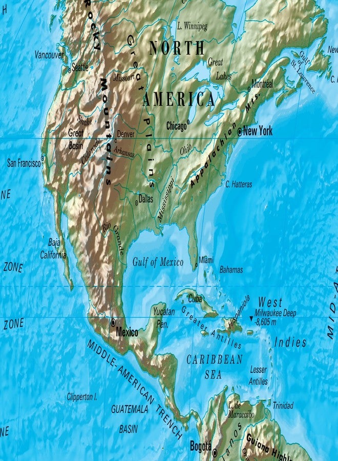 Cool Owl Maps CoolOwlMaps World Physical Wall Map Robinson Projection Education - Rolled Paper (36"x24") - Image 2