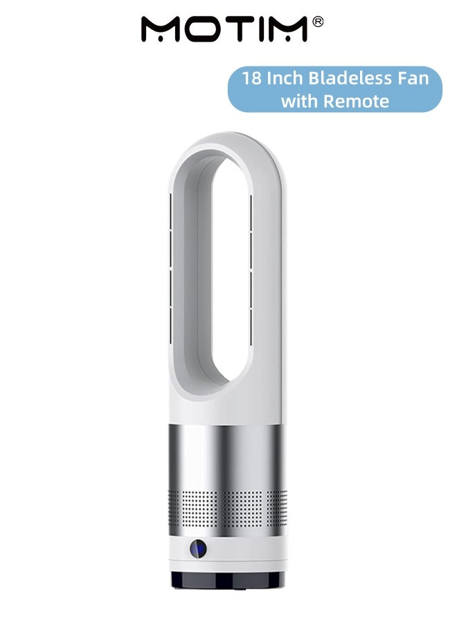 Motim 18 Inch Bladeless Fan for Bedroom with Remote Portable Standing Fan for Home Office(Silver White 18 inches) - Image 1