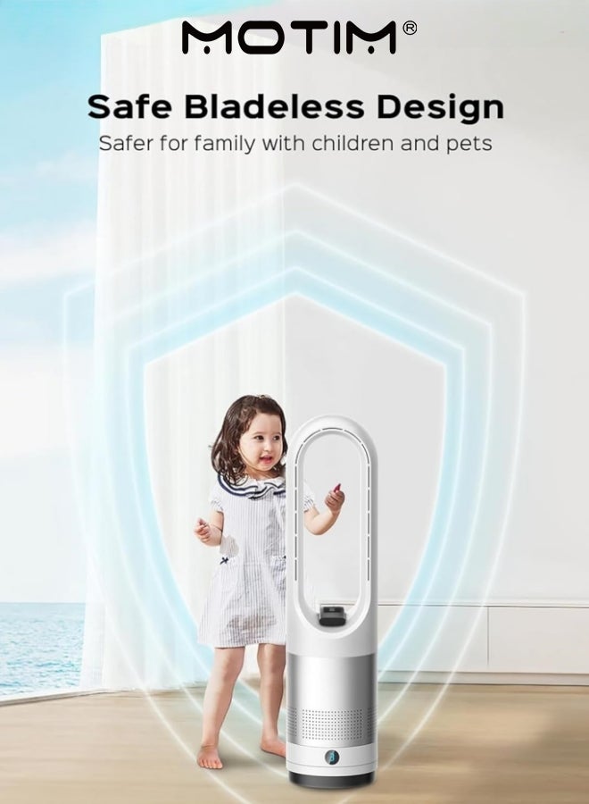 Motim 18 Inch Bladeless Fan for Bedroom with Remote Portable Standing Fan for Home Office(Silver White 18 inches) - Image 4