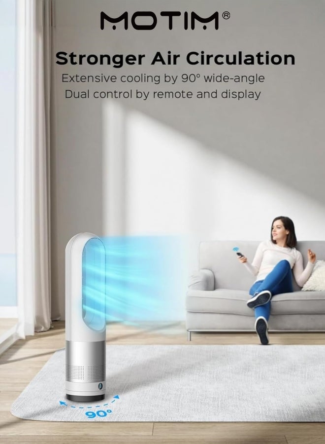 Motim 18 Inch Bladeless Fan for Bedroom with Remote Portable Standing Fan for Home Office(Silver White 18 inches) - Image 2