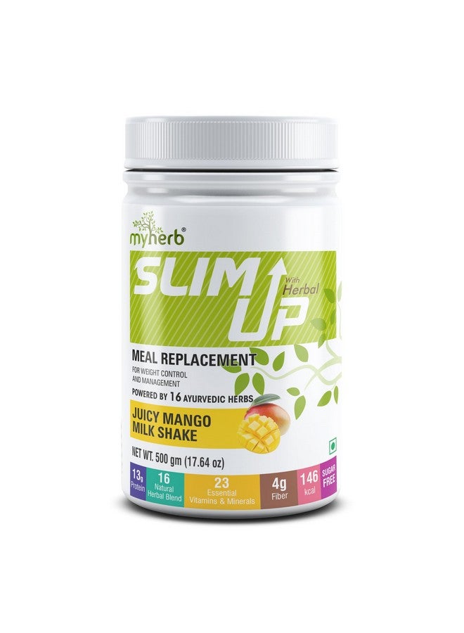 MYHERB Slim Up Meal Replacement Shake With 16 Natural Herbal Blend (Ayurvedic Formula) For Weight Control&Management-13.5g Protein-23 Vitamins For Men&Women (Juicy Mango Milk Shake, 500 gm) - Image 1