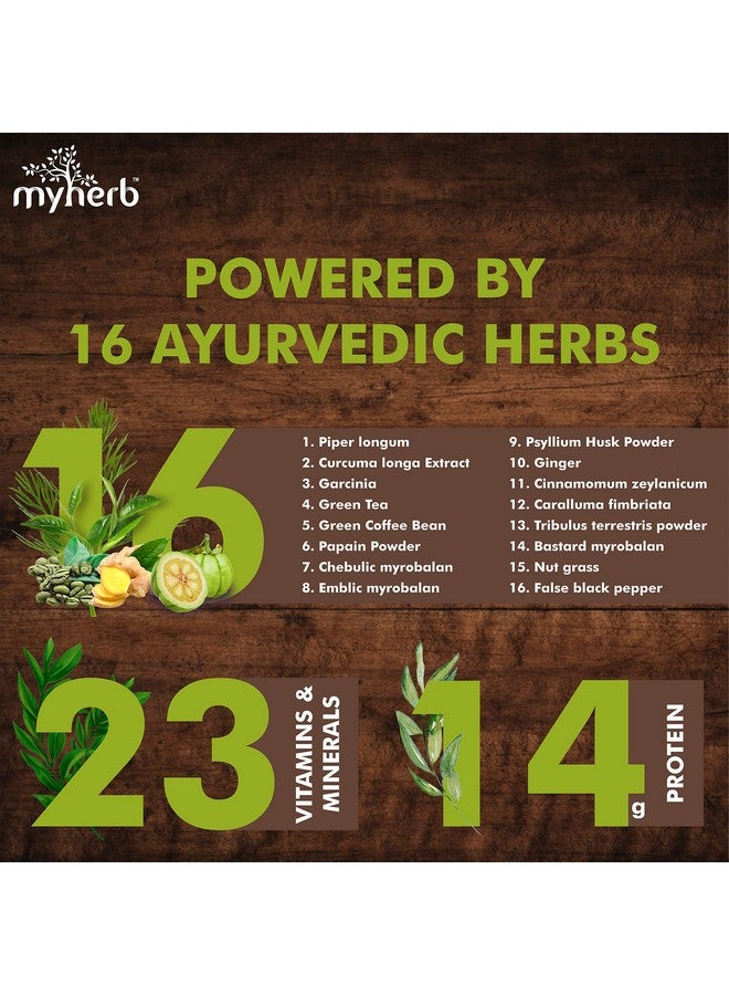 MYHERB Slim Up Meal Replacement Shake With 16 Natural Herbal Blend (Ayurvedic Formula) For Weight Control&Management-13.5g Protein-23 Vitamins For Men&Women (Juicy Mango Milk Shake, 500 gm) - Image 3