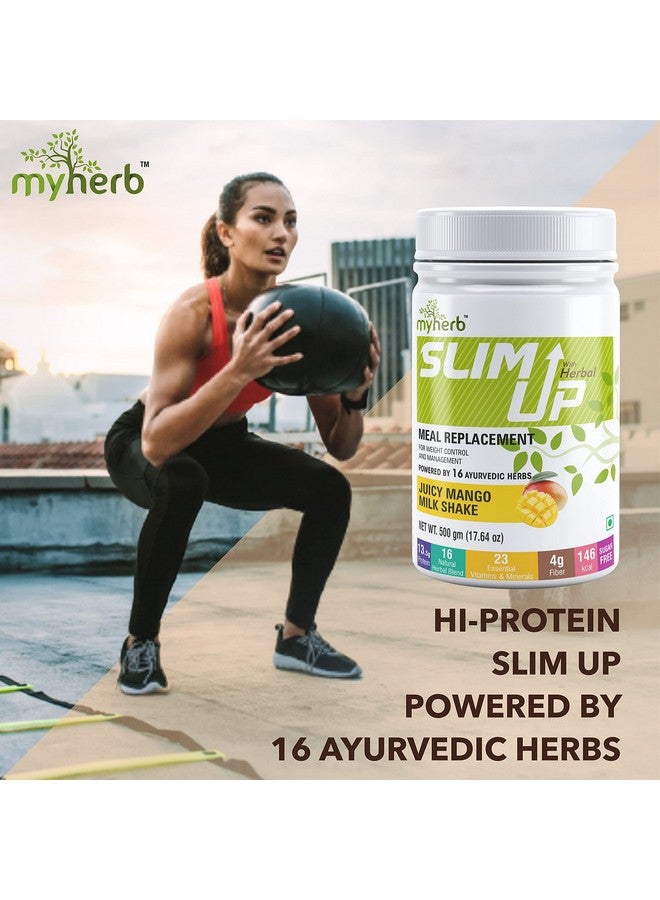 MYHERB Slim Up Meal Replacement Shake With 16 Natural Herbal Blend (Ayurvedic Formula) For Weight Control&Management-13.5g Protein-23 Vitamins For Men&Women (Juicy Mango Milk Shake, 500 gm) - Image 4
